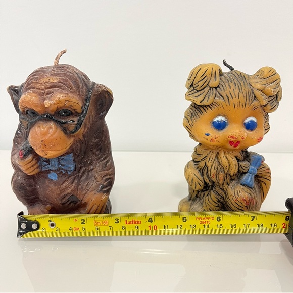 Set of 2 Animal Delights Vintage Hand Painted Wax Candles Kitten Monkey NEW 5” - Picture 10 of 10